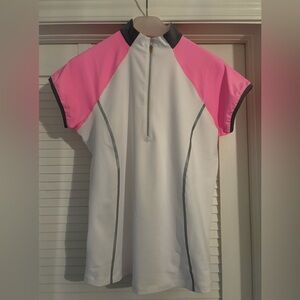 White & Pink Short Sleeve Athletic Zip Top